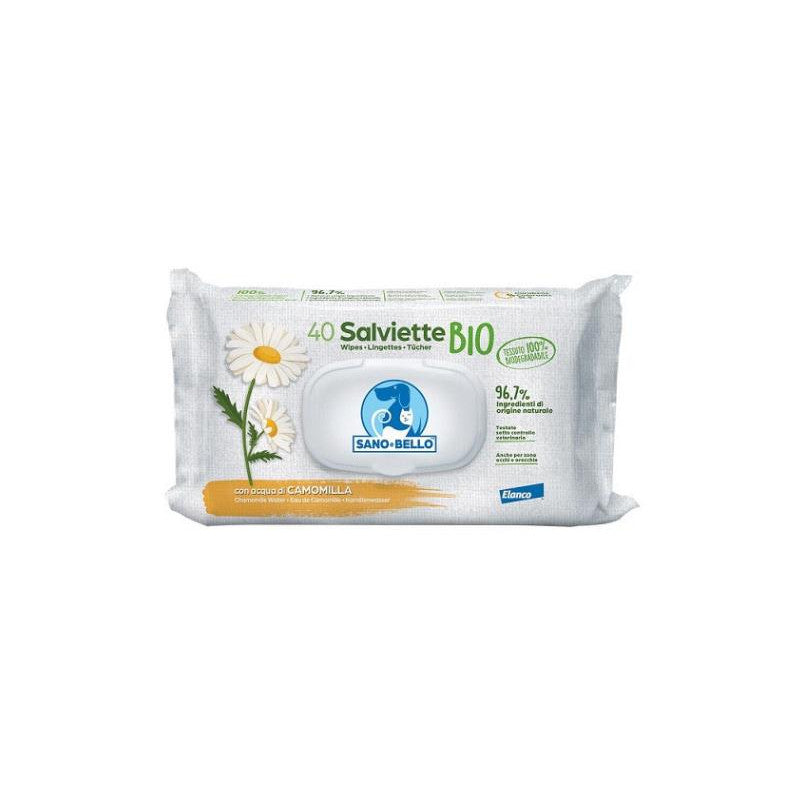 Sano e Bello Salviette Detergenti per Cani e Gatti - Acqua di Camomilla BIO 40pz