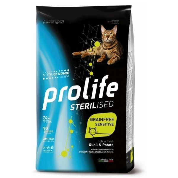 Prolife Sterilised Grain Free Quaglia&Patate 1,5kg Crocchette per Gatti