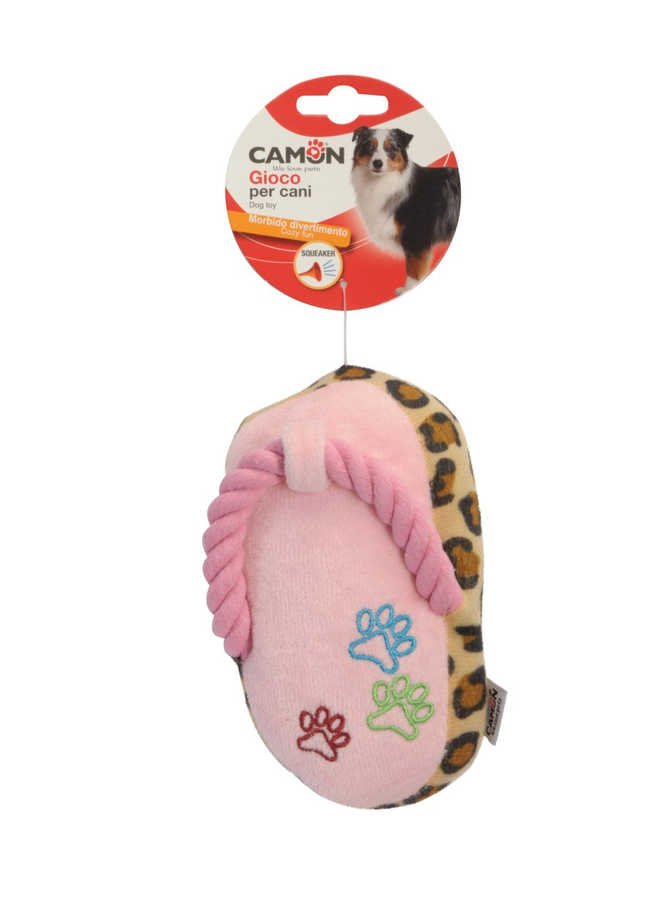 Camon Gioco per cani - Ciabattine infradito in peluche con corda e squeaker - AH021 - 16 cm