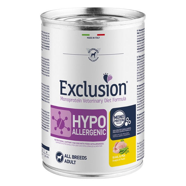 Exclusion Diet Hypoallergenic Quaglia e Piselli 400gr Alimento umido per Cani