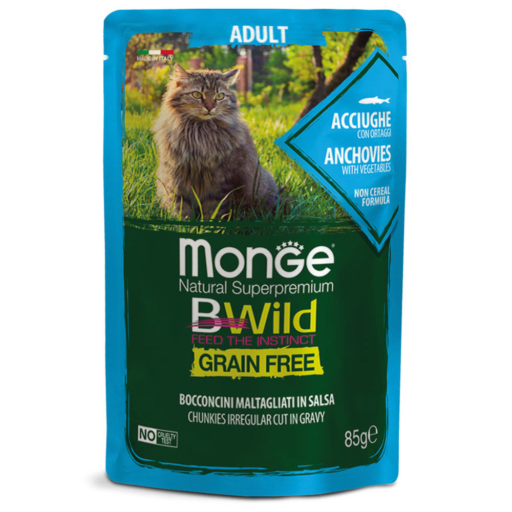 Monge Bwild Grain Free Acciughe 85gr Alimento umido per Gatti