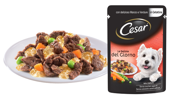 Cesar Le Delizie del Giorno Manzo e Verdure 100gr Alimento umido per Cani