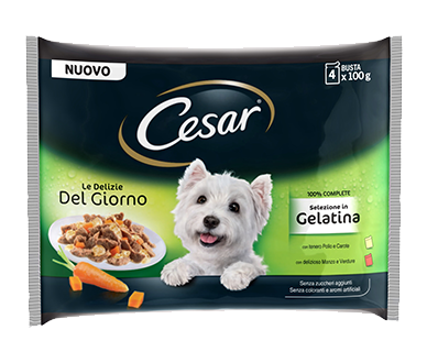 Cesar Le Delizie del Giorno Selezione In Gelatina 4X100gr Alimento umido per Cani