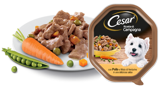 Cesar Ricette Di Campagna Pollo e Verdurine 150gr Alimento umido per Cani