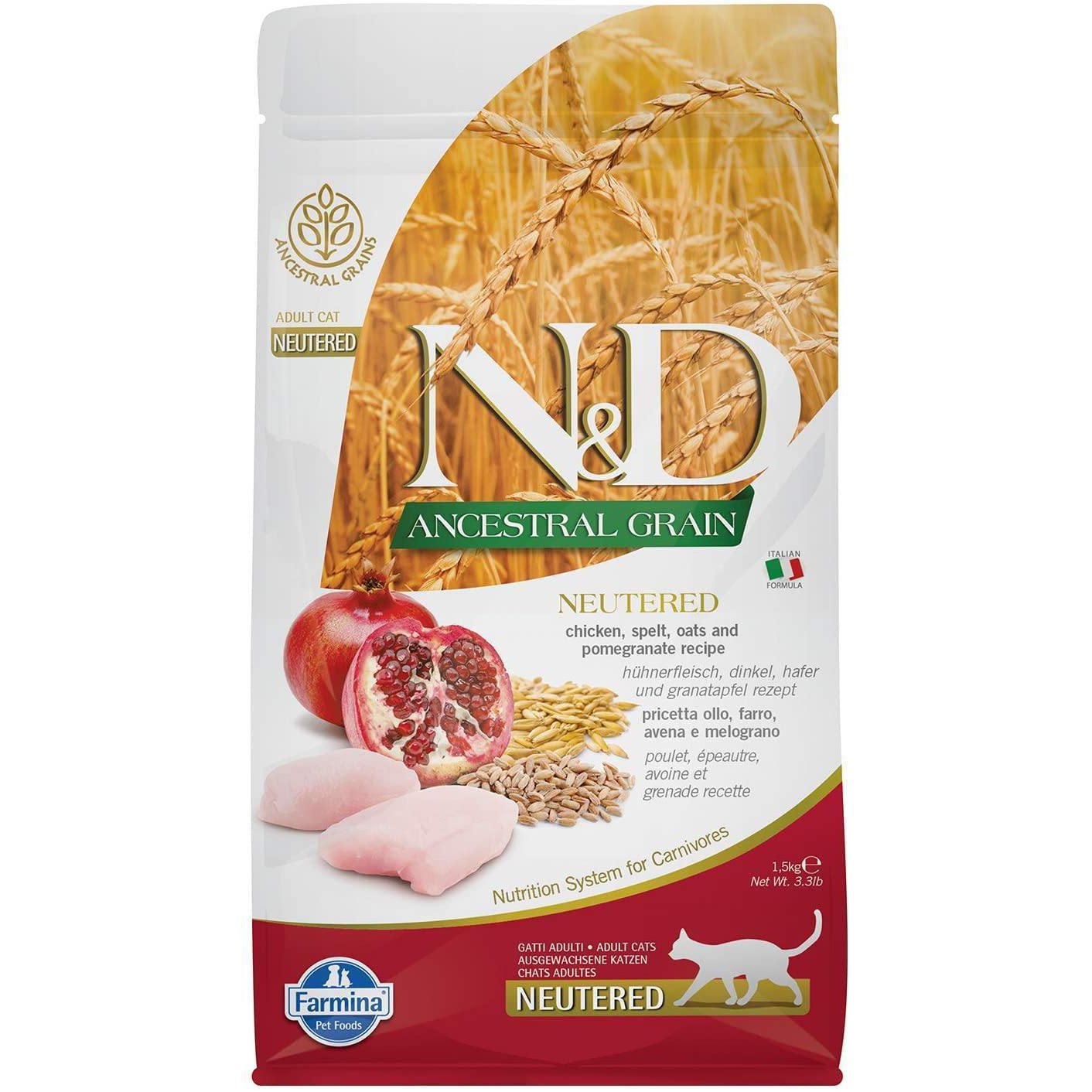 Farmina N&D Low Grain Gatto Neutered Farro Avena Pollo Melograno 1,5 Kg