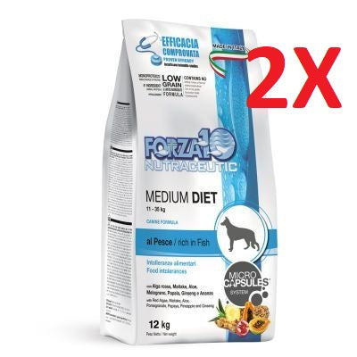 FORZA10 Medium Diet al Pesce - Crocchette per Cani 12kg - 2 Sacchi