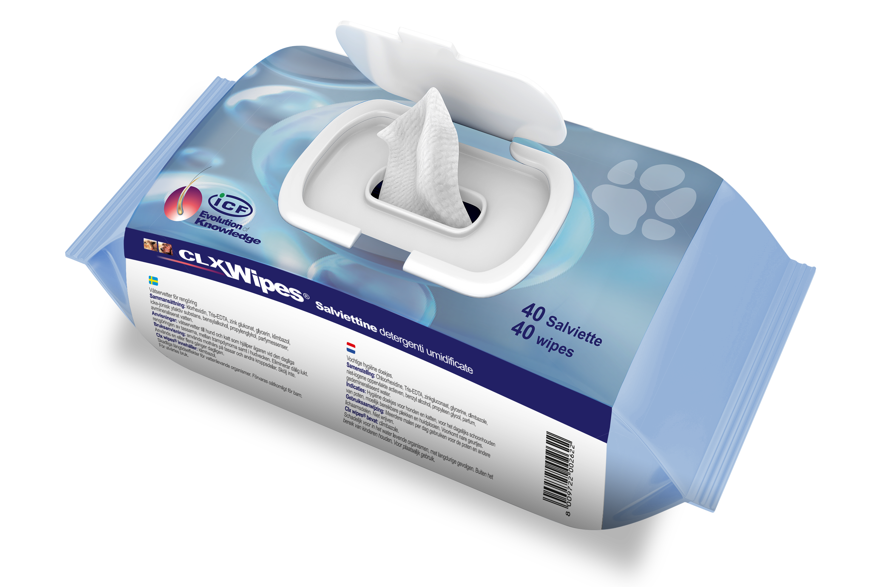 ICF - CLX Wipes 40 Salviette Umidificate alla Clorexidina per Cani e Gatti