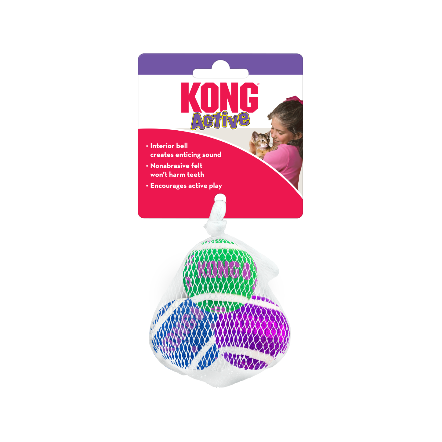 Kong Active 3 Palline da Tennis per Gatti con campanellino