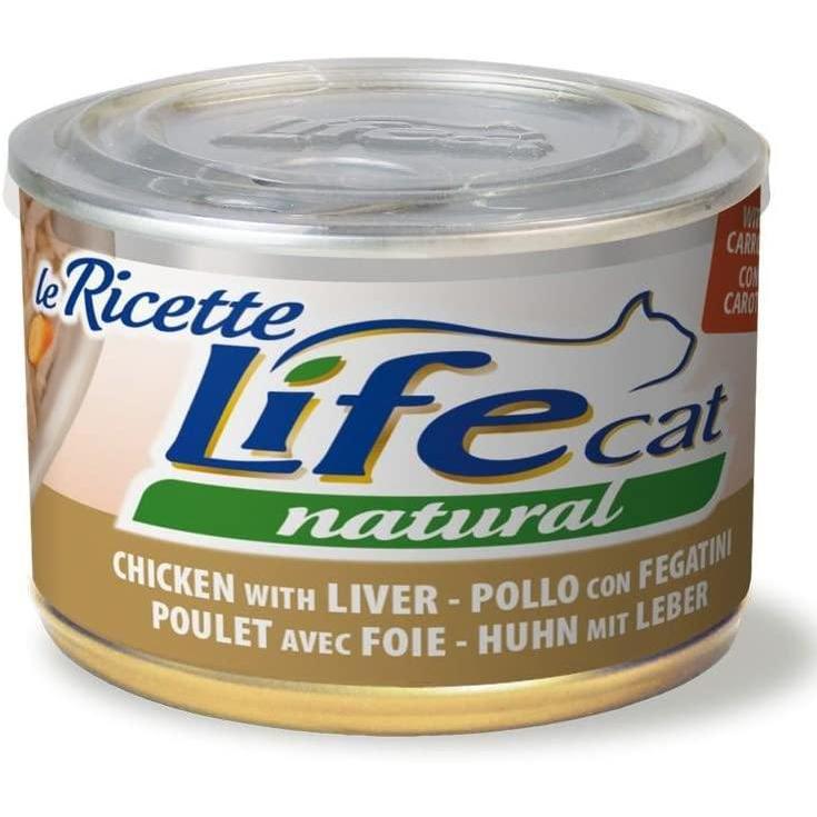 Life Cat 102381 Lattina Le Ricette con Pollo, Fegatini e Carote, 150 Grammi