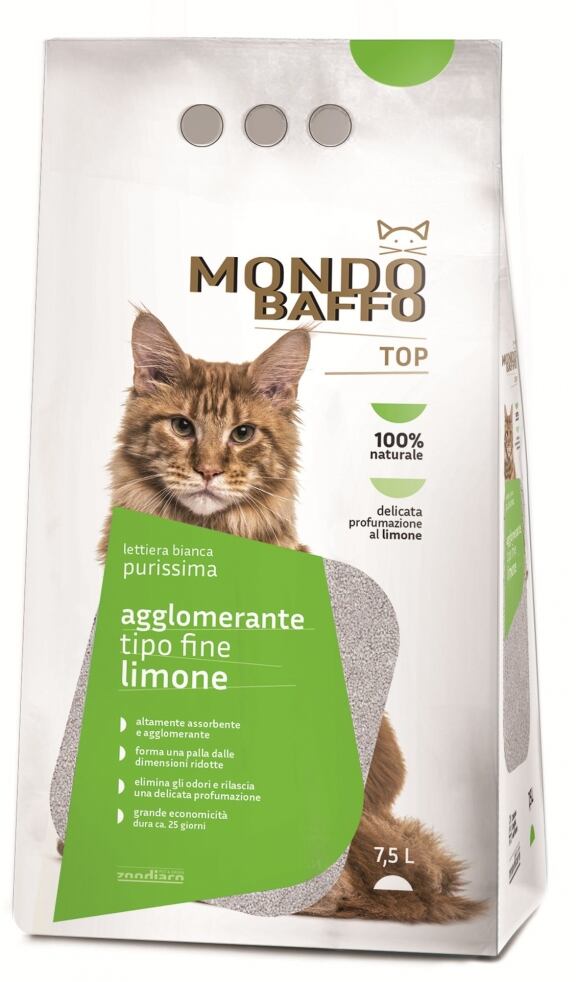Mondo Baffo Lettiera Agglomerante per Gatti 7,5 Litri - Profumata al Limone