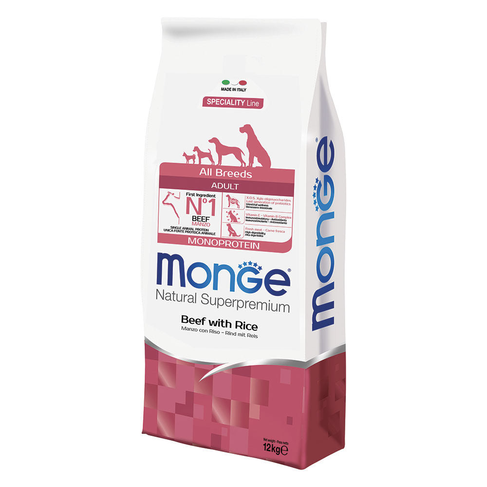 Monge All Breeds Adult Monoprotein Manzo con Riso 12kg Crocchette per cani