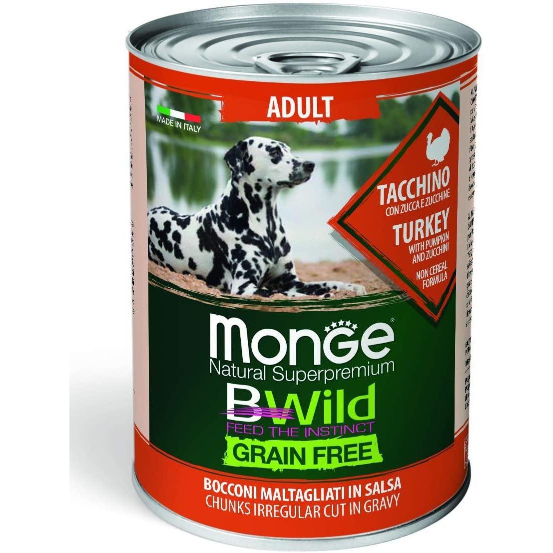 Monge BWild Grain Free con Tacchino Zucca e Zucchine 400gr Alimento umido per Cani