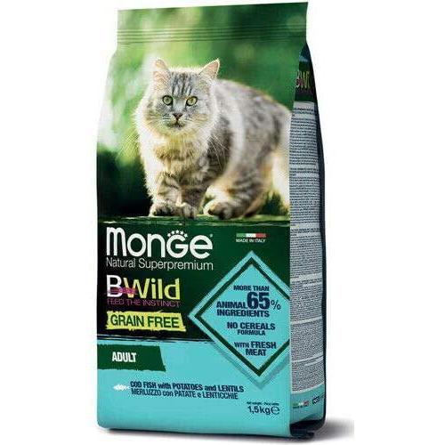 Monge - BWild Grain Free Adult con Merluzzo, Patate e Lenticchie 1 Sacco 1,50 kg