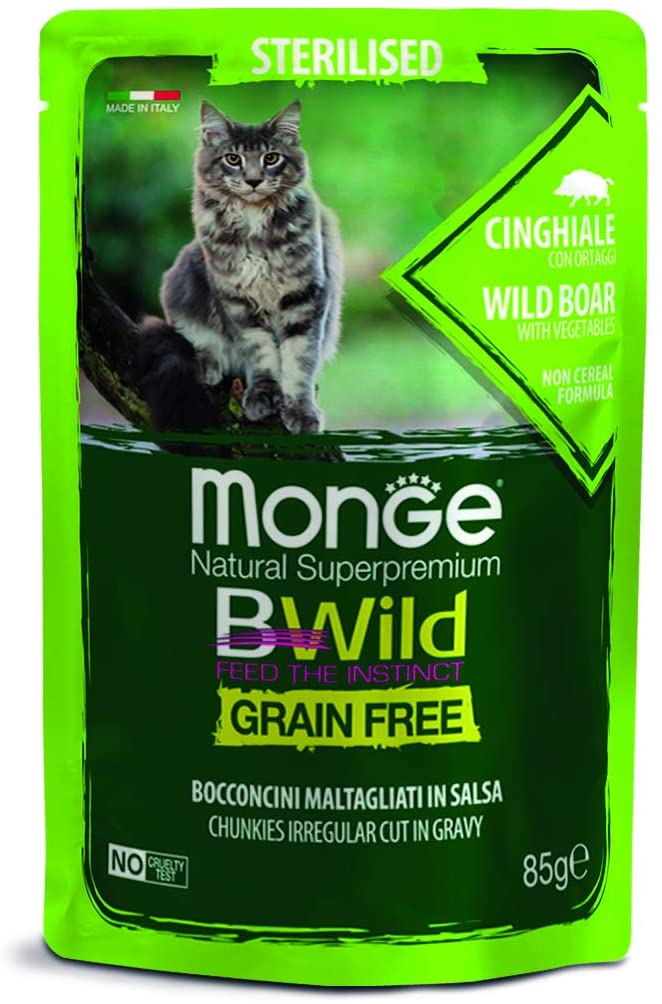 Monge BWild Grain Free Bocconcini maltagliati in salsa – Cinghiale con Ortaggi – Sterilised 85gr