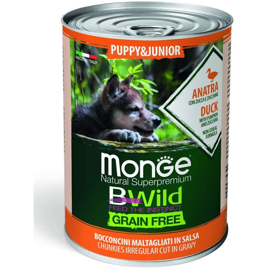 Monge BWild Grain Free Puppy Junior Zucca e Zucchine 400gr Alimento umido per Cani