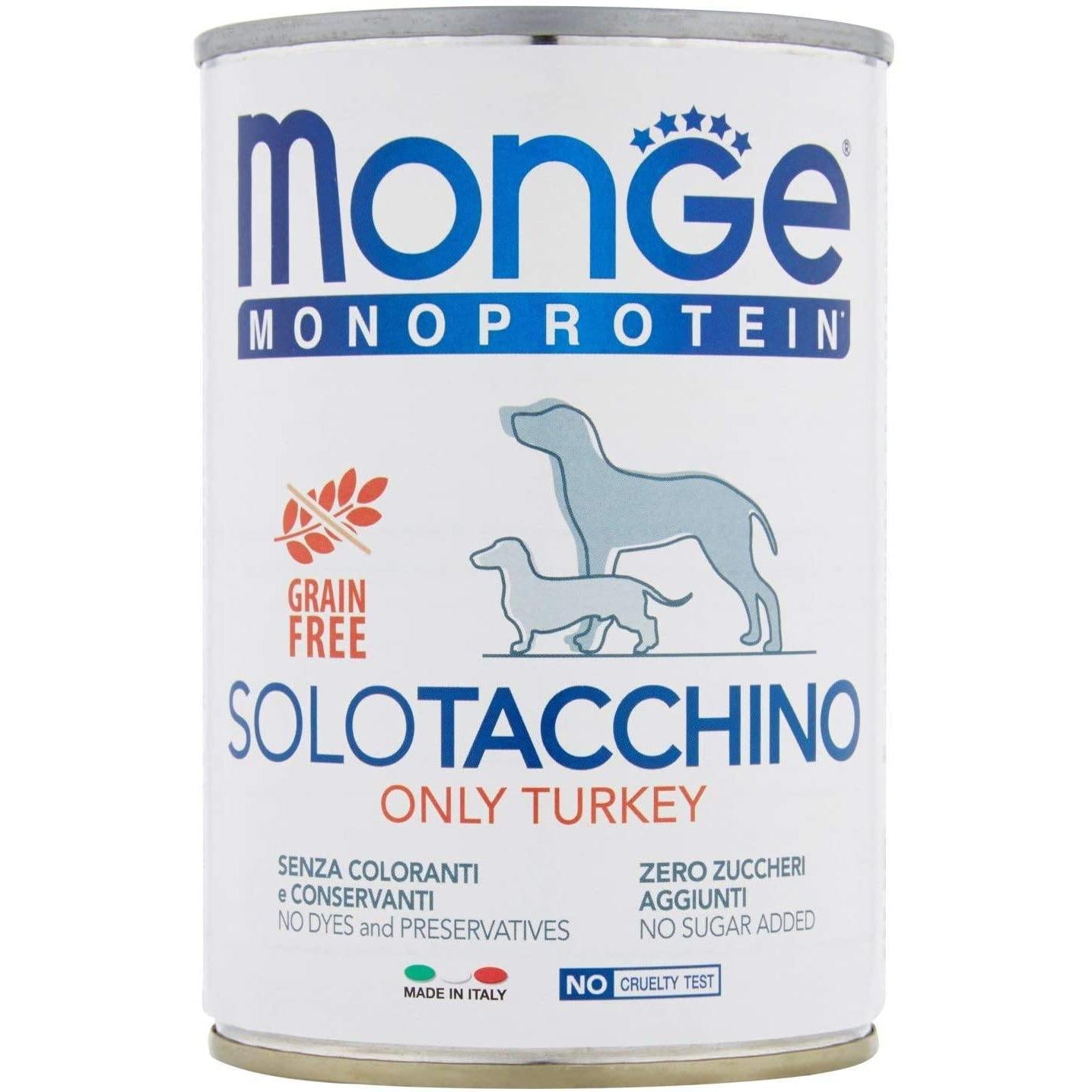 Monge Monoprotein Tacchino 400gr Alimento umido per Cani