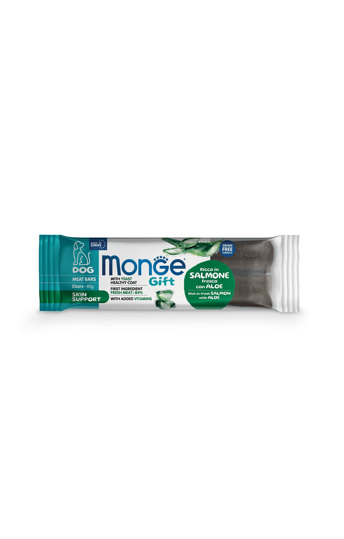 Monge Gift Meat Bars Skin Support Salmone e Aloe Snack Cane 40 Gr