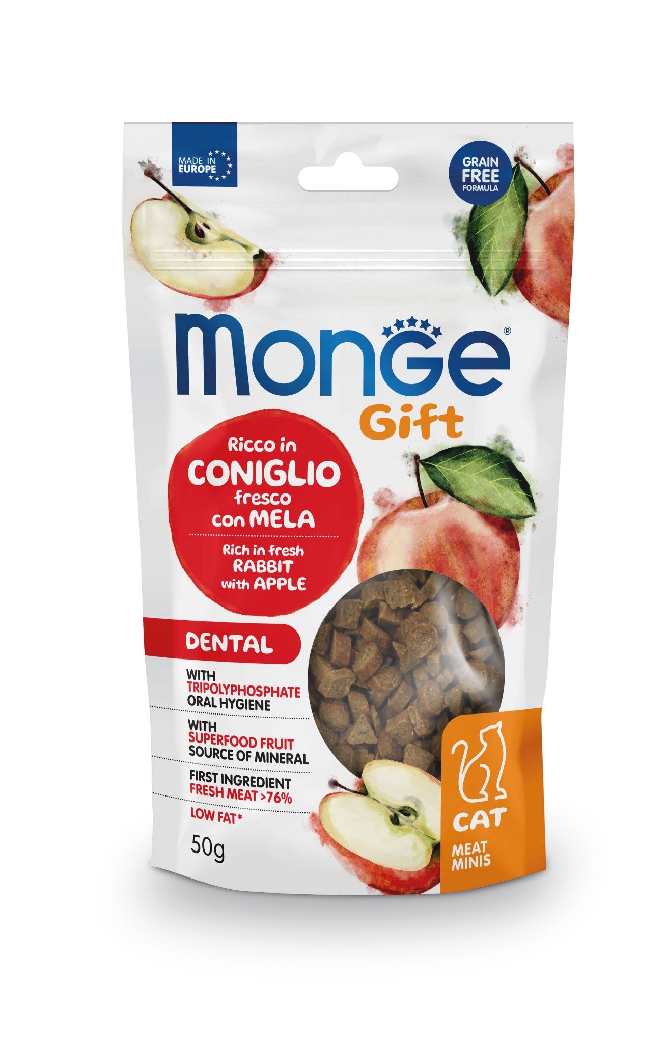 Monge Gift Meat Minis Dental Coniglio e Mela Snack Gatto 50 Gr