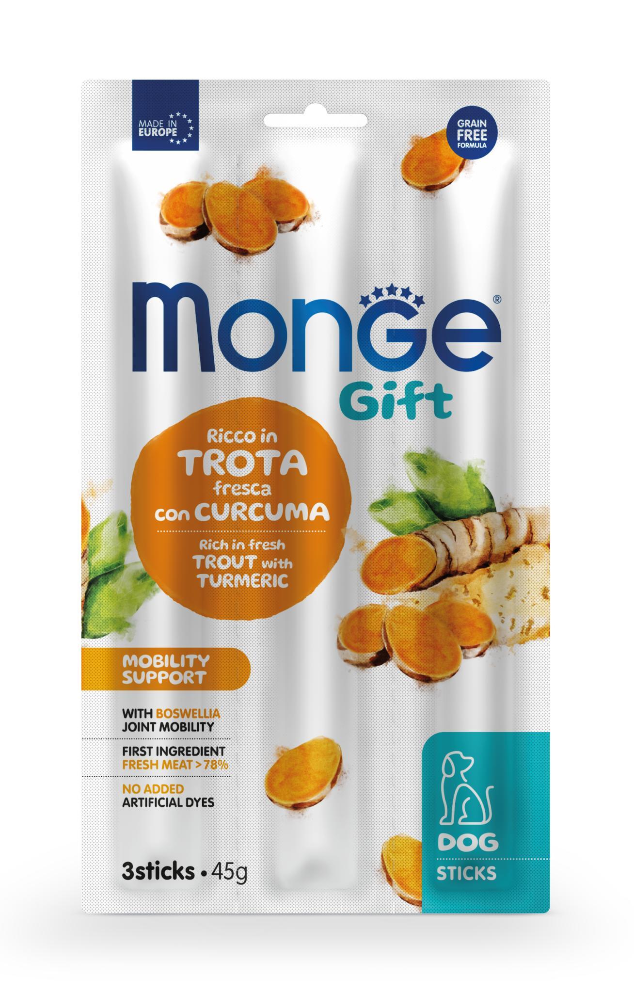 Monge Gift Sticks Mobility Support Trota Boswellia e Curcuma Snack Cane 40 Gr