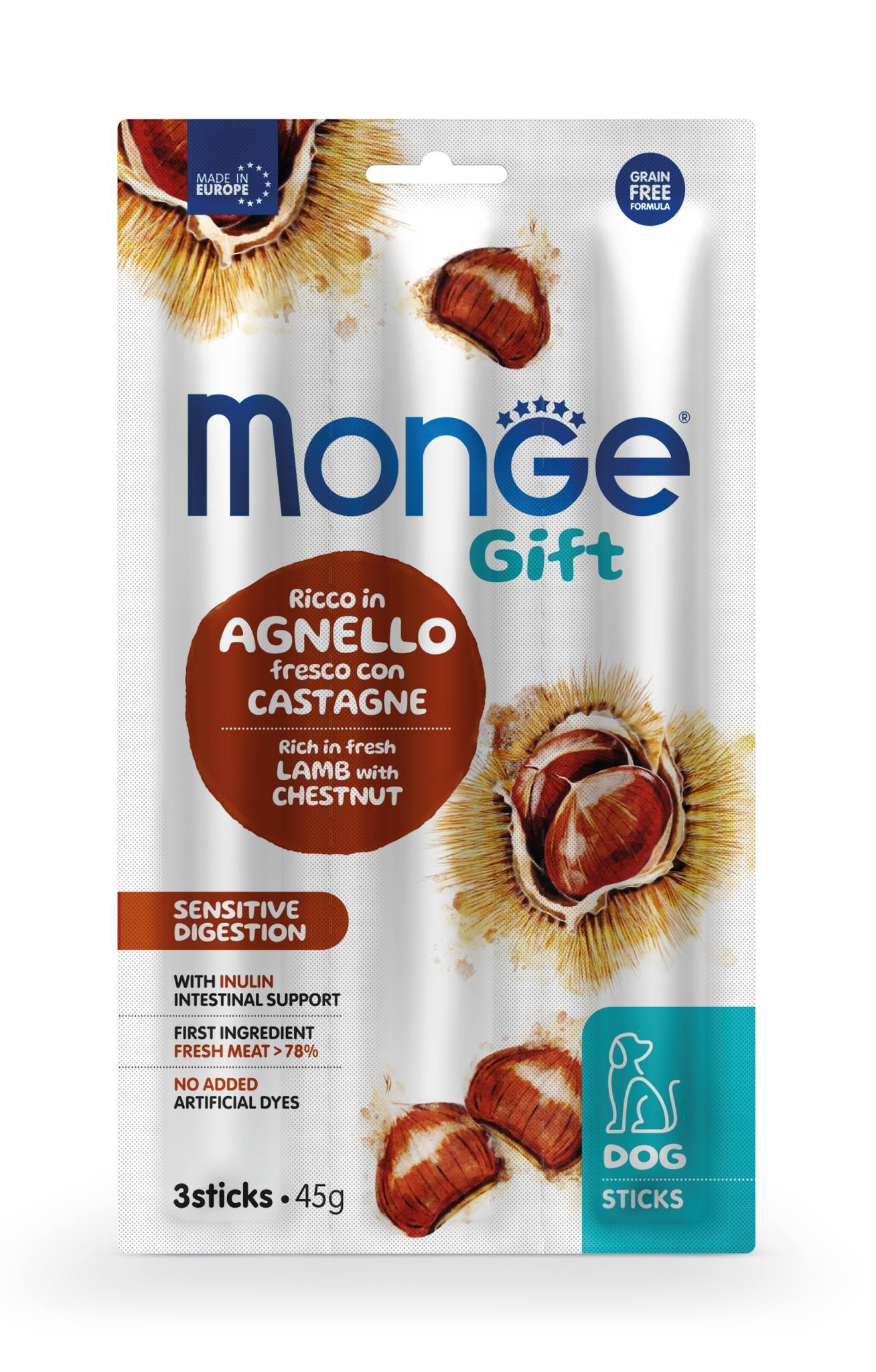 Monge Gift Sticks Sensitive Digestion Agnello e Castagne Snack Cane 45 Gr