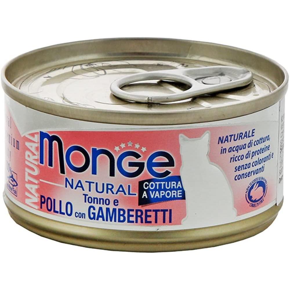 Monge Gatto Natural Tonno Pollo e Gamberetti 80g - Cibo Umido per Gatti