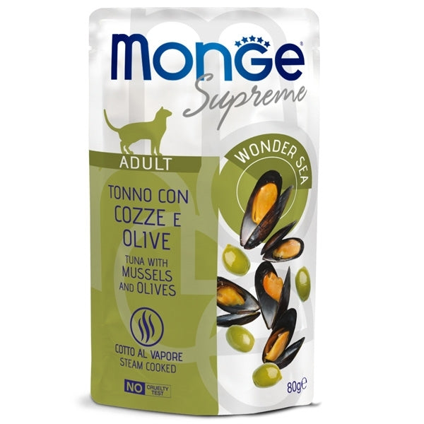 Monge - Supreme Adult Pezzetti di Tonno con Cozze e Olive 1 Bustina 80,00 gr