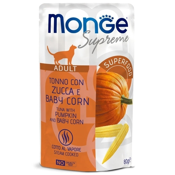 MONGE SUPREME - Tonno con Zucca e Baby Corn per Gatti Adulti (80g)