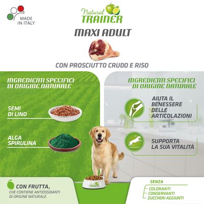 Natural Trainer Maxi Adult Prosciutto Crudo e Riso 12 Kg