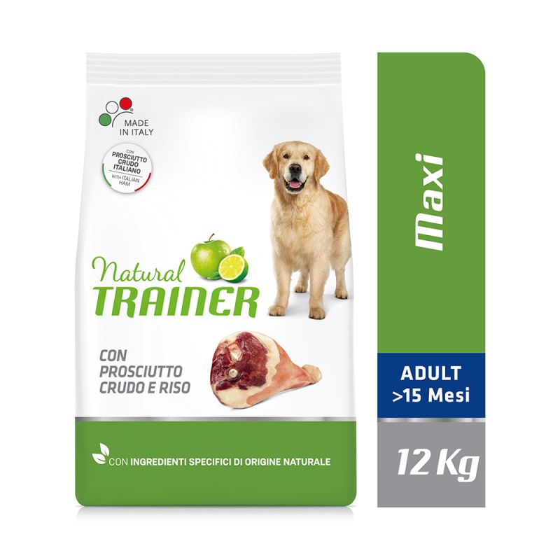 Natural Trainer Maxi Adult Prosciutto Crudo e Riso 12 Kg