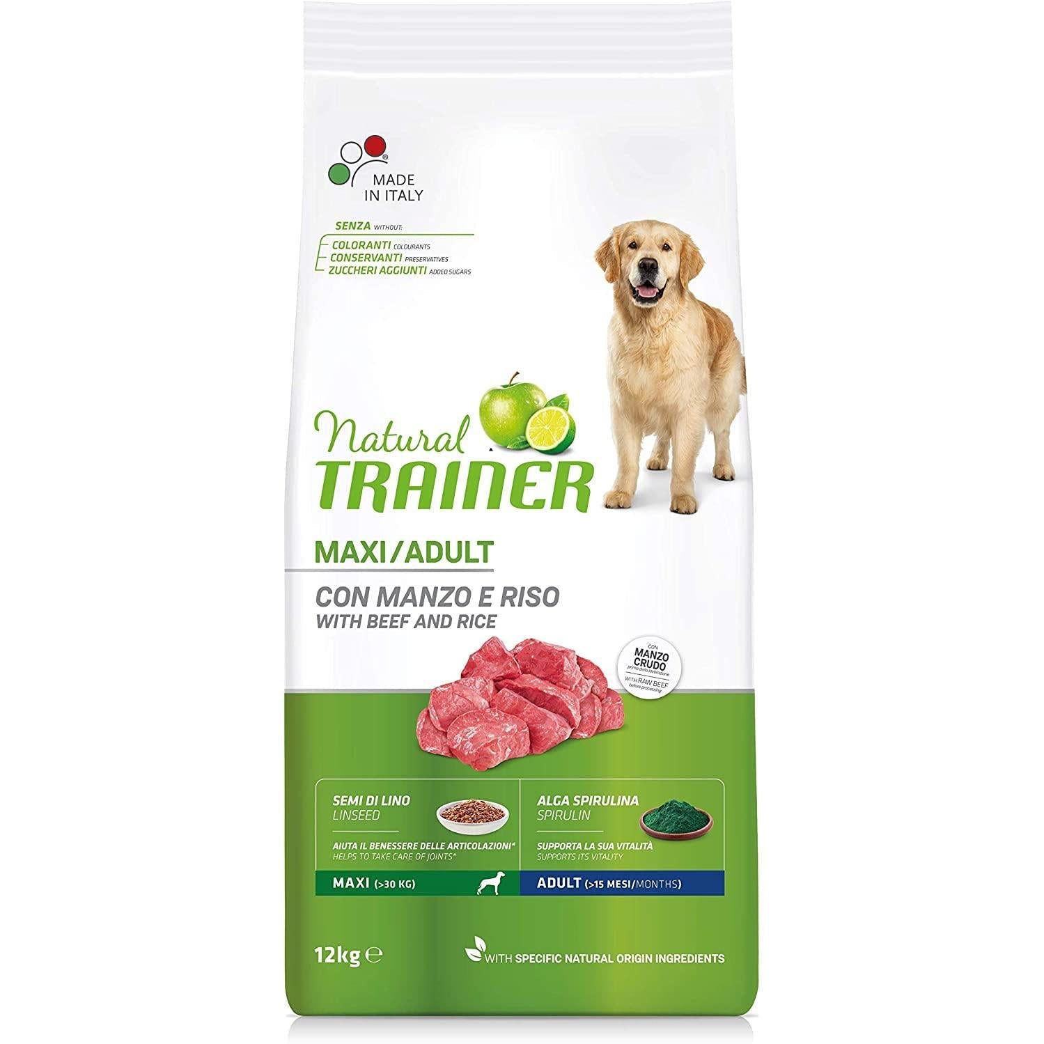 Natural Trainer per cani Maxi Manzo e Riso 12 kg