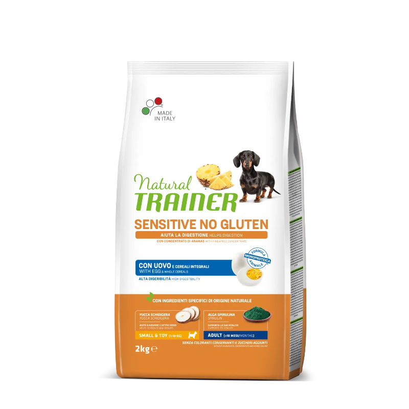 Natural Trainer Sensitive Adult No Gluten Uova e Cereali Integrali Secco Cane Mini 2 Kg