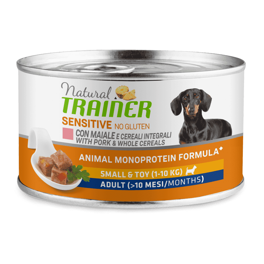 Natural Trainer Sensitive No Gluten Small&Toy Adult con maiale e cereali integrali 150g