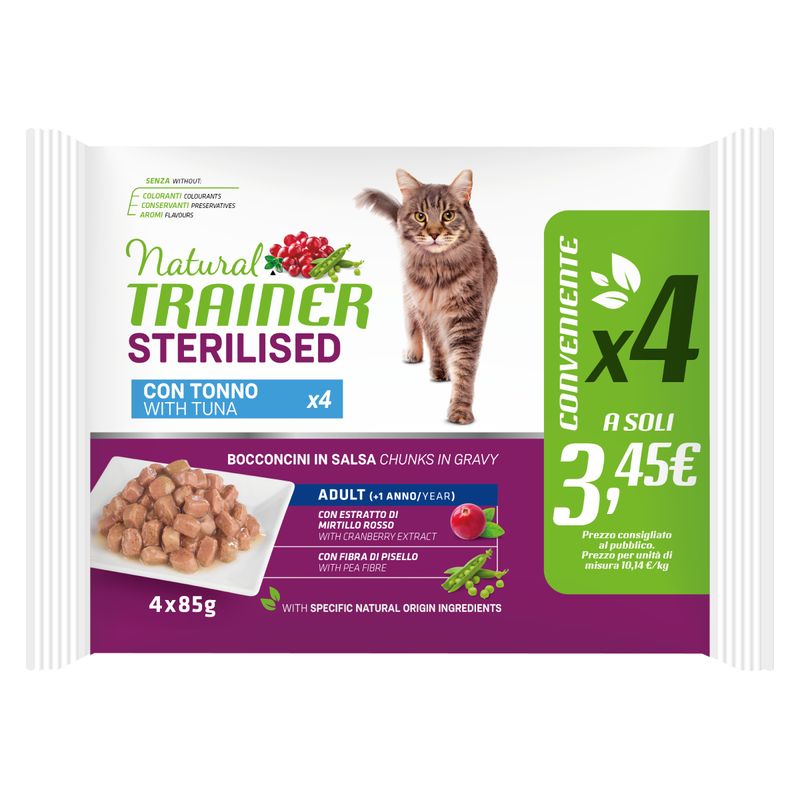 Natural Trainer Sterilised Adult Tonno Umido Gatto Multipack 4x85 Gr