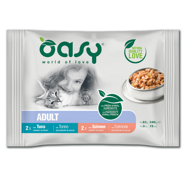 Oasy Adult Bocconcini in Salsa Multipack Pesce Selection Umido Gatto 4x85 Gr