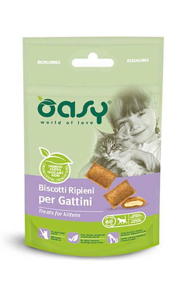 Oasy Biscotti Ripieni Pollo per Gattini Snack Kitten 60 Gr