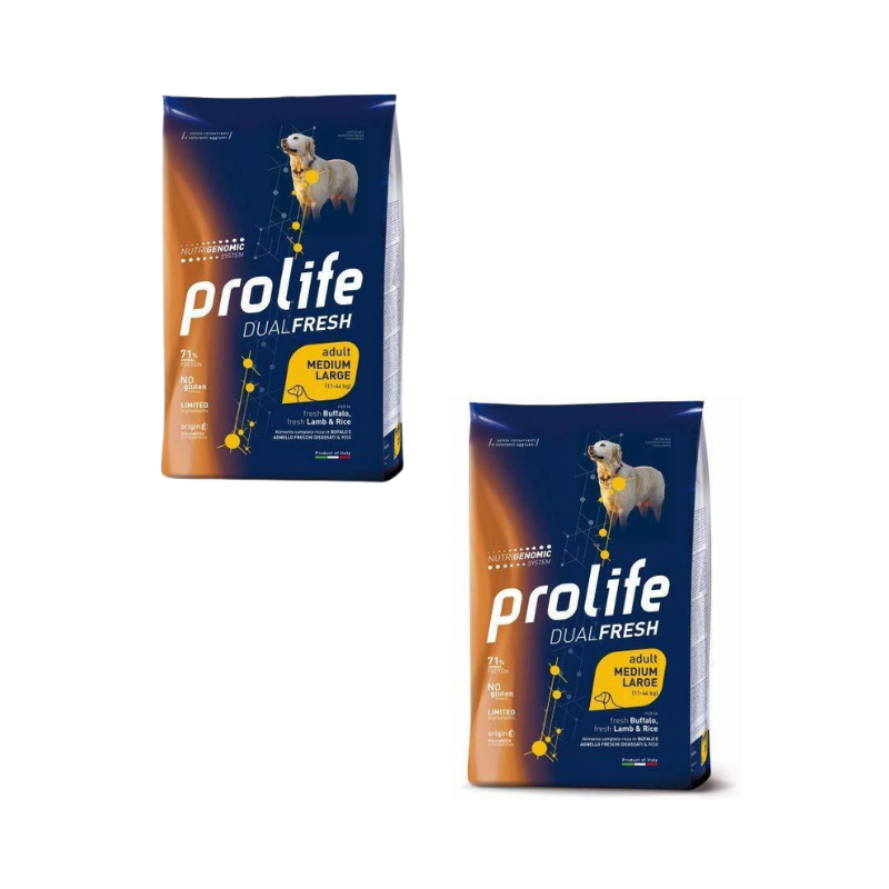 Prolife Dual Fresh Adult Medium/Large Bufalo Agnello & Riso 12kg - OFFERTA 2 SACCHI