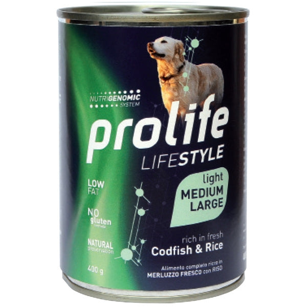 Prolife Light Medium/Large Merluzzo&Riso 400gr Alimento umido per Cani