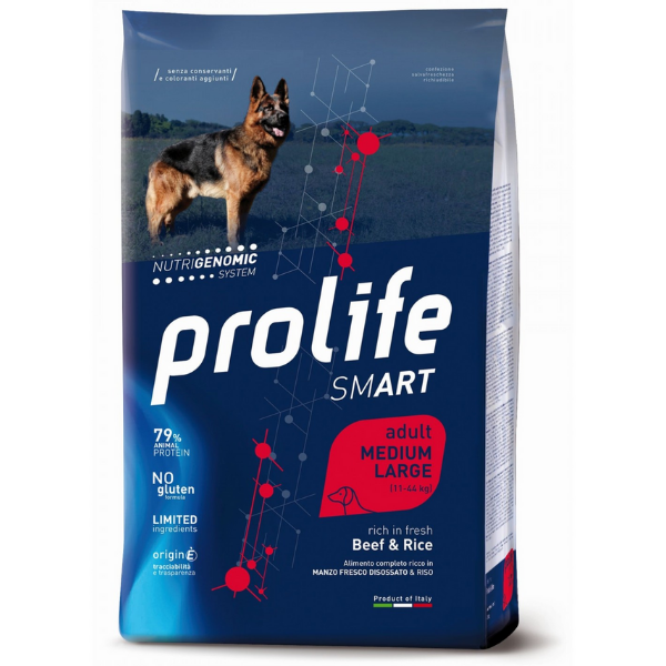 Prolife Smart Adult Medium Large Manzo&Riso 12kg Crocchettte per cani