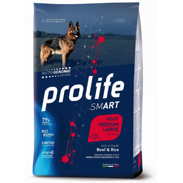 Prolife Adult Medium Large con Manzo e Riso 12 kg - Cibo per Cani