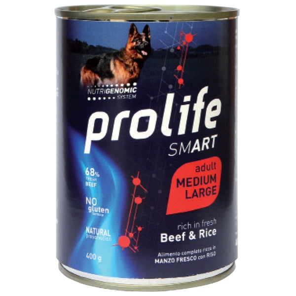 Prolife Adult Medium/Large Manzo&Riso 400gr Alimento umido per Cani