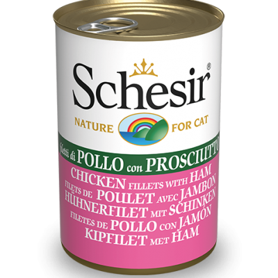 Schesir Filetti di Pollo con prosciutto lattina 140 g Cibo umido per gatti