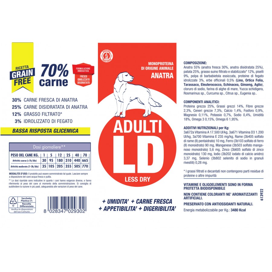 Vet Line Adulti Less Dry Anatra 3 Kg