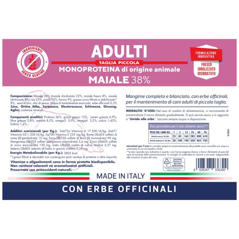 Vet Line Cane Adulto taglia Piccola - Crocchette - Maiale 3 Kg