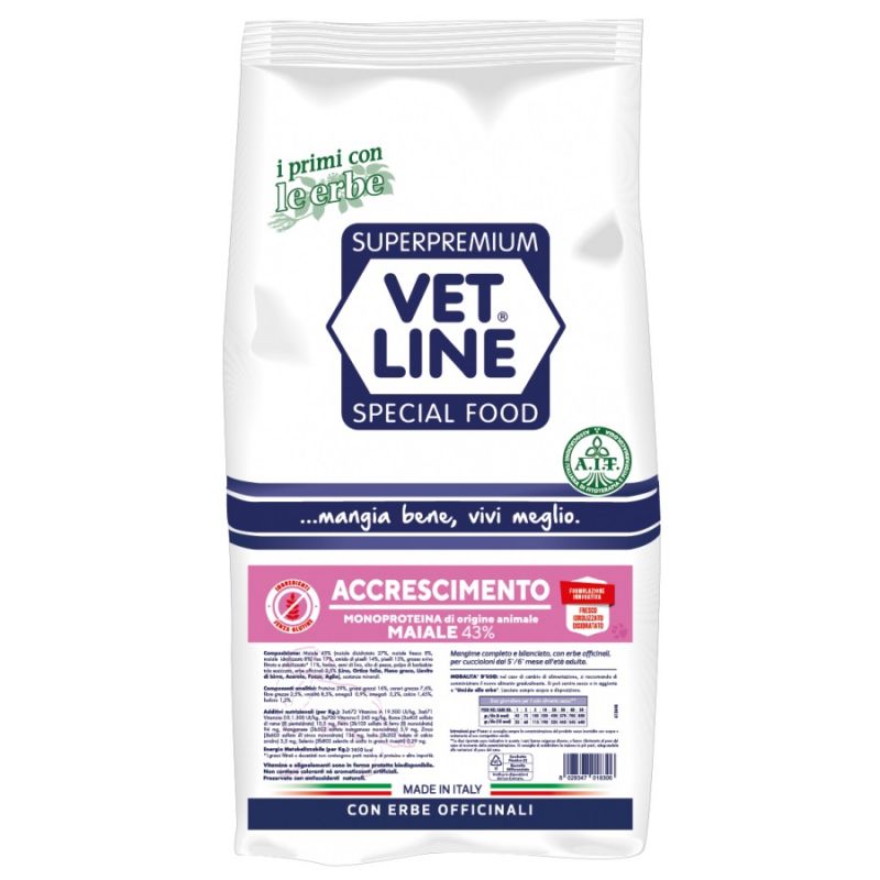 Vet Line Crocchette Cane Accrescimento - Maiale 12,5 Kg