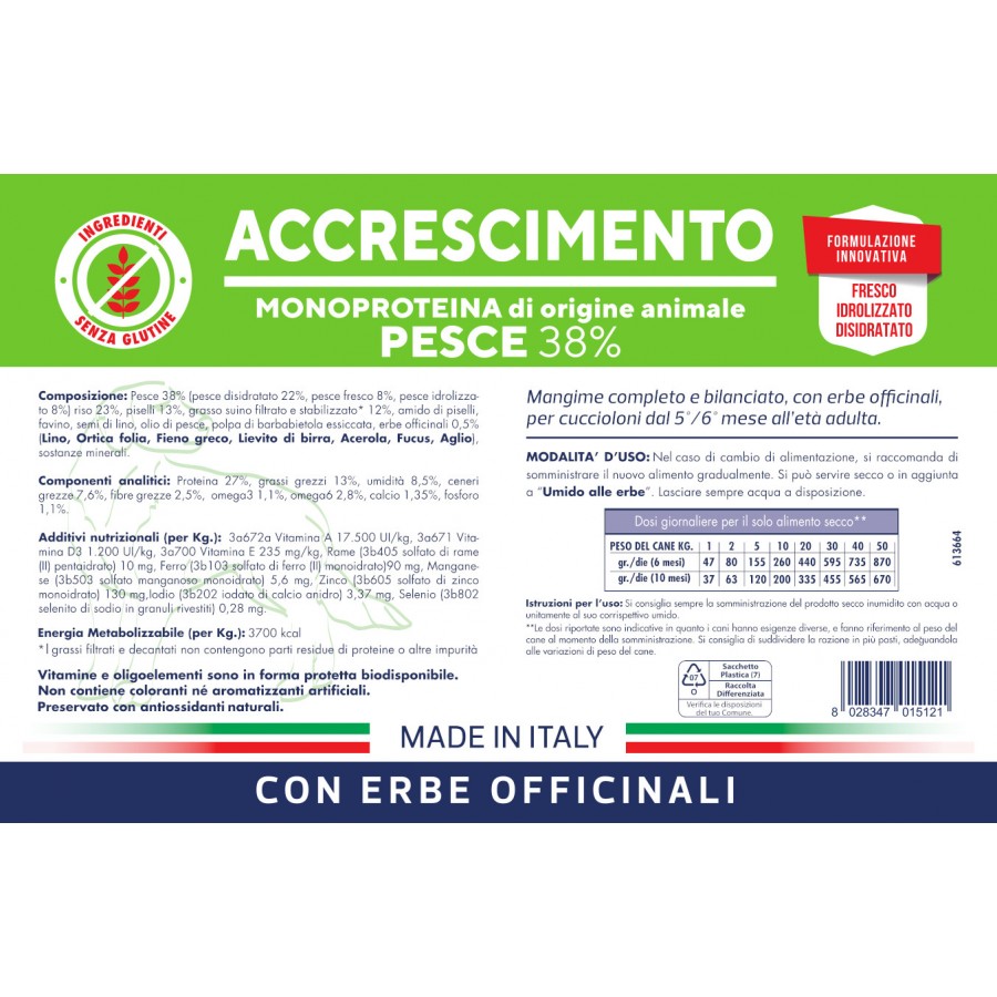 Vet Line Crocchette Cane Accrescimento - Pesce 12,5 Kg