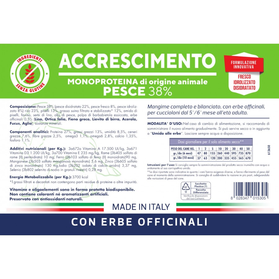 Vet Line Crocchette Cane Accrescimento - Pesce 3 Kg