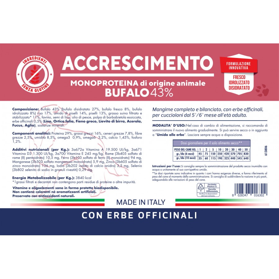 Vet Line Secco Cane Accrescimento Bufalo 3 Kg