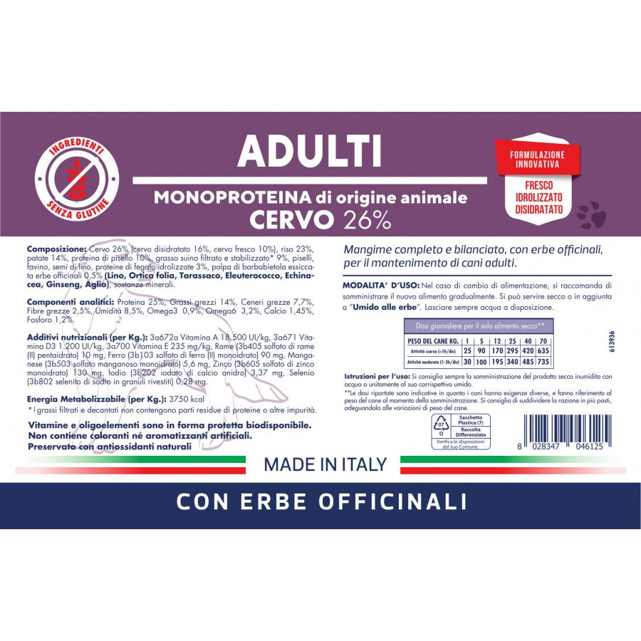 Vet Line Secco Cane Adulti Cervo 12,5kg