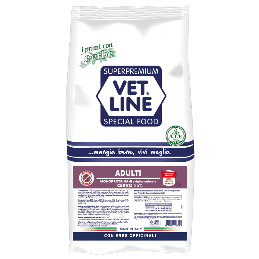 Vet Line Secco Cane Adulti Cervo 12,5kg