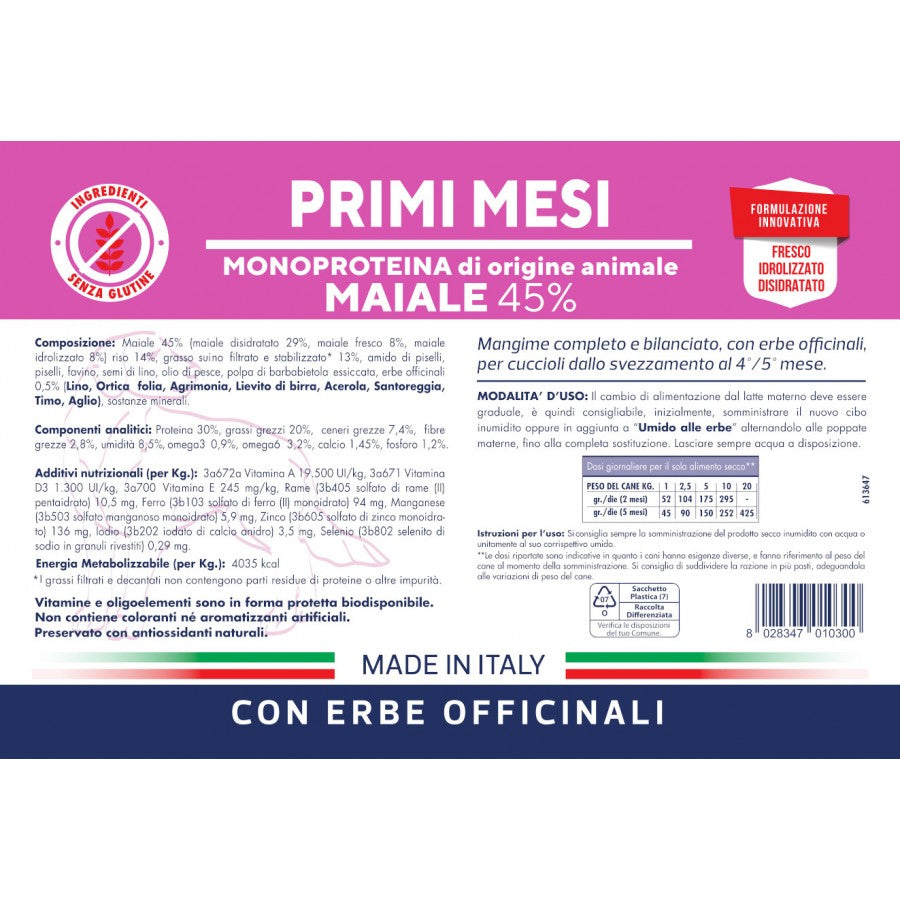 Vet Line Secco Cane Primi Mesi Maiale 3 Kg